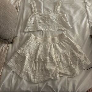 Aerie Textured White Top and Skirt Set